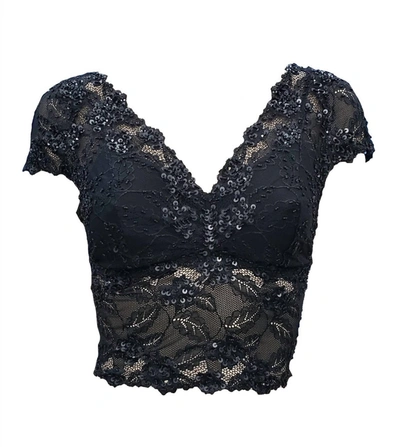 Shop Pj Harlow Grace Lace Hand Beaded Cami With Sleeves In Black