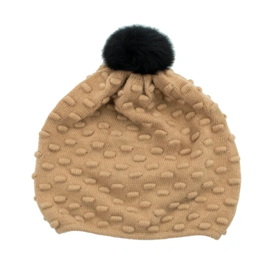 Shop Portolano Stitched Hat With Rabbit Fur Pom In Beige