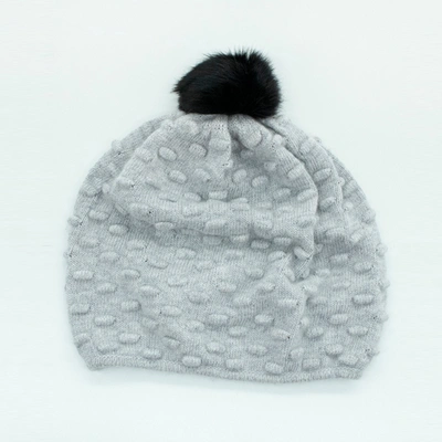 Shop Portolano Stitched Hat With Rabbit Fur Pom In Grey