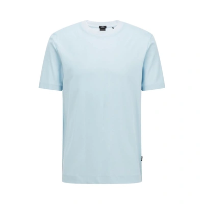 Shop Hugo Boss Slim-fit T-shirt In Honeycomb Cotton With Tipped Collar In Blue