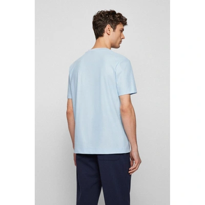 Shop Hugo Boss Slim-fit T-shirt In Honeycomb Cotton With Tipped Collar In Blue