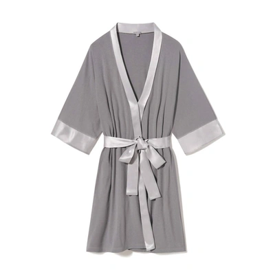 Shop Pj Harlow Shala Knit Robe With Pockets And Satin Trim In Dark Silver