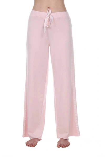 Shop Pj Harlow Kimber Long French Terry Wide Leg Pant With Satin Stripes In Blush In Pink