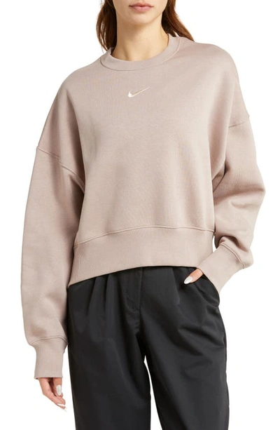 Shop Nike Phoenix Fleece Crewneck Sweatshirt In Diffused Taupe/ Sail