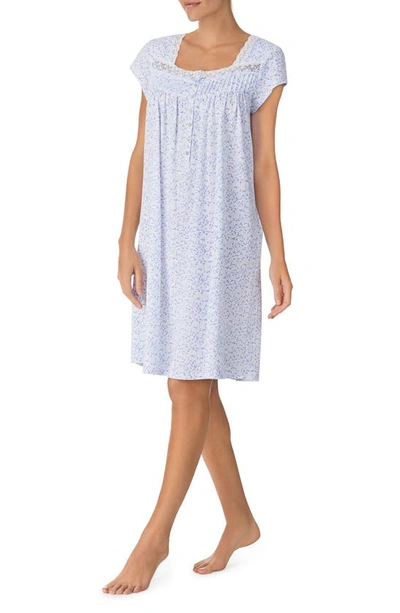 Shop Eileen West Floral Print Cap Sleeve Cotton Jersey Short Nightgown In Blue Prt