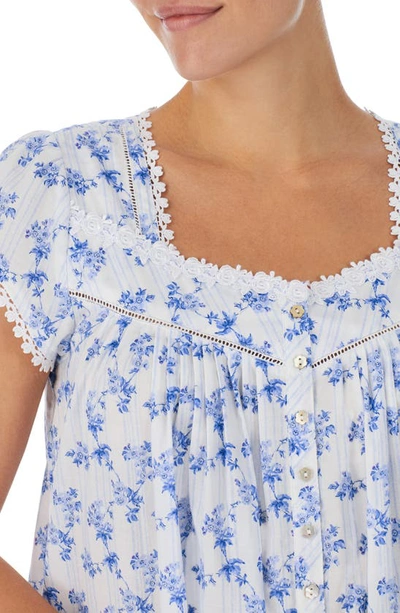 Shop Eileen West Floral Print Cap Sleeve Button Front Short Robe In Blue Stp