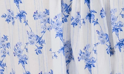 Shop Eileen West Floral Print Cap Sleeve Button Front Short Robe In Blue Stp