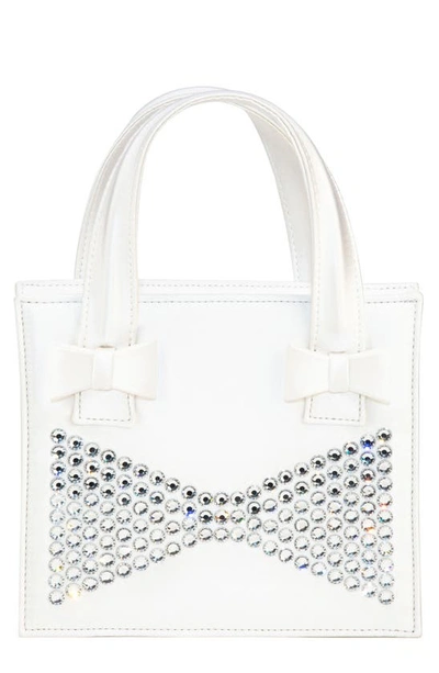 Shop Mach & Mach Elsa Crystal Studded Satin Handbag In White
