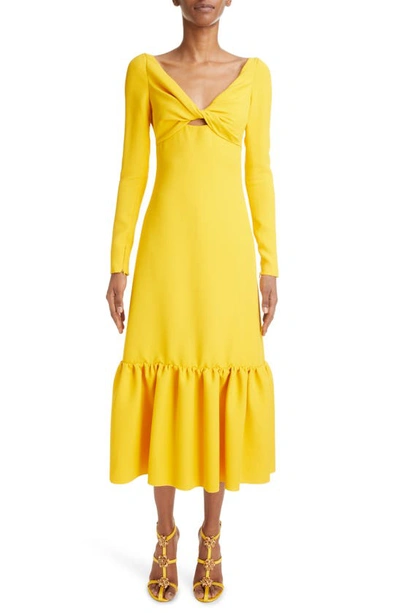 Shop Giambattista Valli Cutout Ruffle Hem Long Sleeve Midi Dress In Yellow Tulip