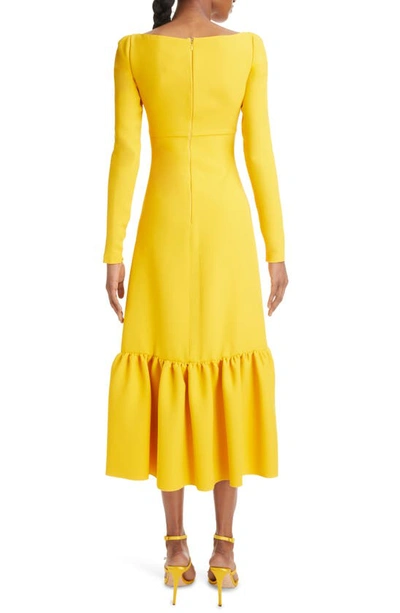 Shop Giambattista Valli Cutout Ruffle Hem Long Sleeve Midi Dress In Yellow Tulip