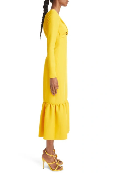 Shop Giambattista Valli Cutout Ruffle Hem Long Sleeve Midi Dress In Yellow Tulip
