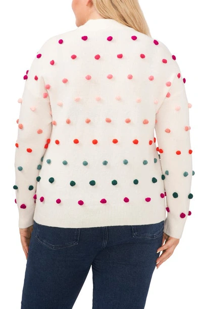 Shop Cece Rainbow Pompom Mock Neck Sweater In Antique White