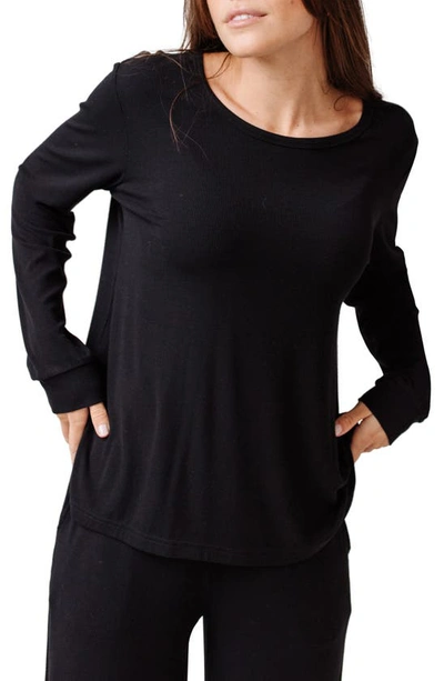 Shop Cozy Earth Rib Long Sleeve Knit Pajama Top In Black