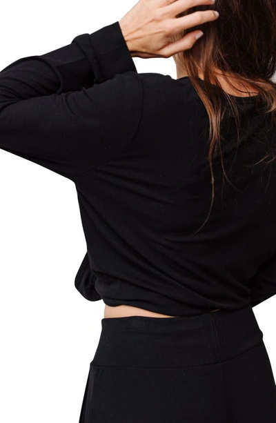 Cozy Earth Rib Long Sleeve Knit Pajama Top In Black
