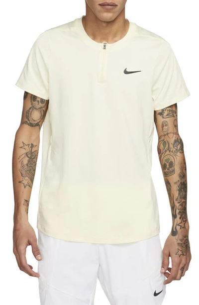 Shop Nike Court Dri-fit Advantage Tennis Half Zip Short Sleeve Top In Alabaster/ Black