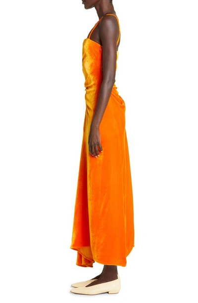 Shop Proenza Schouler Gathered Asymmetric Velvet Dress In Orange