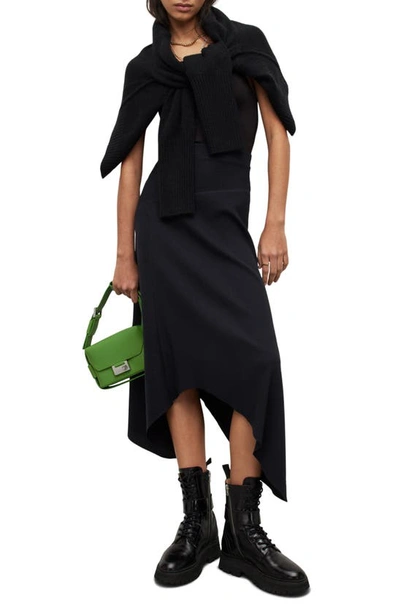 Shop Allsaints Gia Rib Handkerchief Midi Skirt In Black