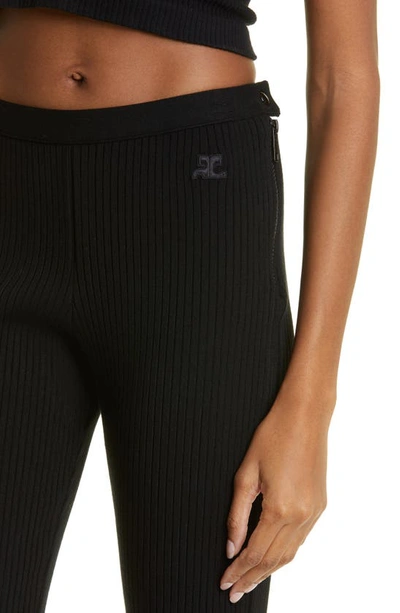 Shop Courrèges Rib Knit Flare Pants In Black