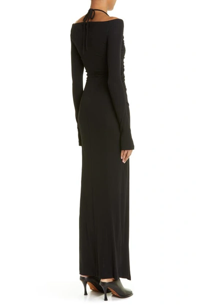 Shop Dion Lee Mobius Slit Ruched Long Sleeve Knit Dress In Black