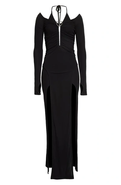 Shop Dion Lee Mobius Slit Ruched Long Sleeve Knit Dress In Black