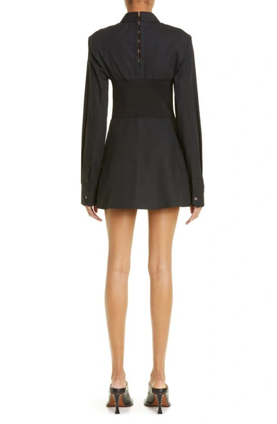 Shop Dion Lee Corset Inset Cotton Poplin Mini Shirtdress In Black