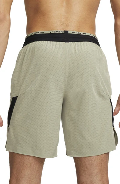 Shop Nike Pro Dri-fit Flex Rep Athletic Shorts In Neutral Olive/ Black