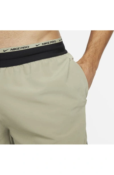 Shop Nike Pro Dri-fit Flex Rep Athletic Shorts In Neutral Olive/ Black