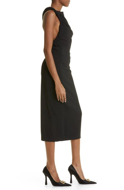 Shop Versace Rolled Shoulder Sleeveless Jersey Midi Dress In Black