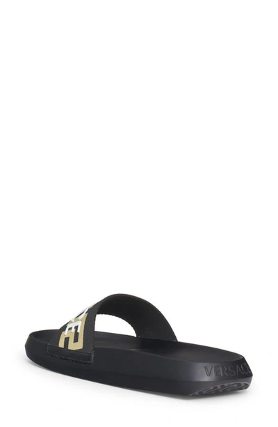 Shop Versace La Greca Logo Pool Slide Sandal In Black/ Gold