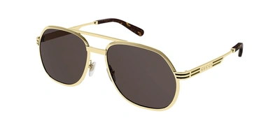 Shop Gucci Gg0981s 001 Navigator Sunglasses In Brown