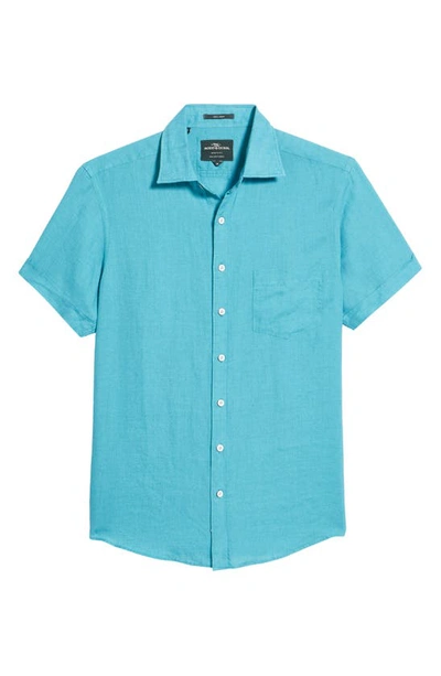 Shop Rodd & Gunn Ellerslie Short Sleeve Linen Button-up Shirt In Teal