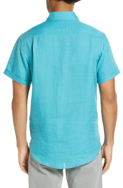 Shop Rodd & Gunn Ellerslie Short Sleeve Linen Button-up Shirt In Teal