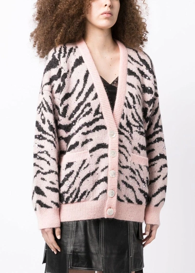 Shop Alessandra Rich Pink Zebra Pattern Cardigan