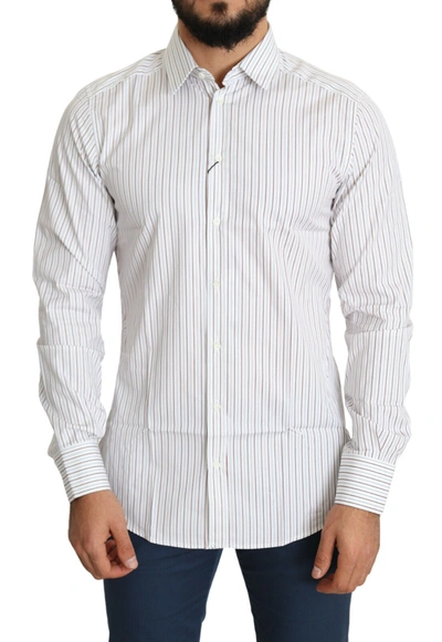 Shop Dolce & Gabbana Elegant White Striped Cotton Dress Men's Shirt