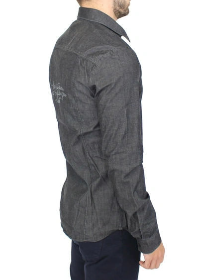 Shop Ermanno Scervino Elegant Gray Stretch Denim Casual Men's Shirt