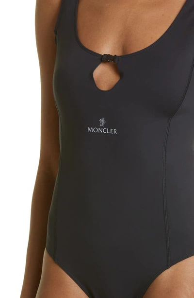 Shop Moncler Logo Cutout One-piece Swimsuit In Black