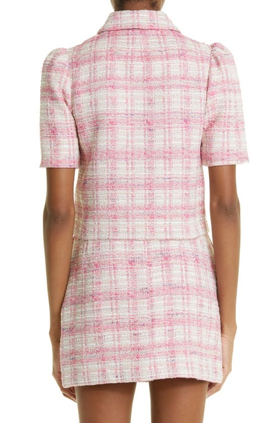 Lisa Marie Fernandez Double Breasted Puff Sleeve Tweed Blazer In Pink Tweed