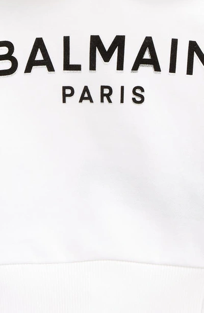 Shop Balmain Logo Tape Crop Graphic Hoodie In White/ Black