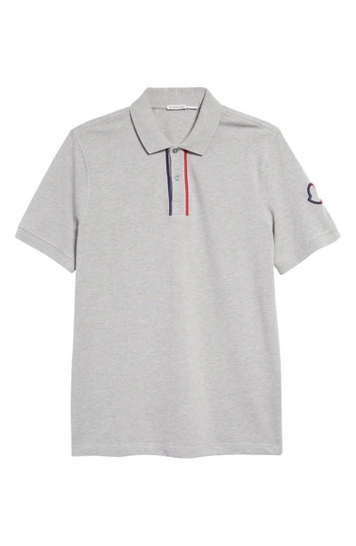 Shop Moncler Embroidered Cotton Piqué Polo In Grey