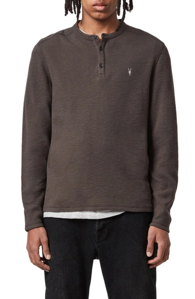 Shop Allsaints Muse Long Sleeve Thermal Henley In Khaki Brown