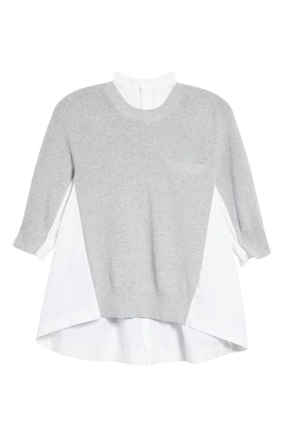 Shop Sacai Mixed Media Pleated Back Panel Sweater In L/ Graywhite