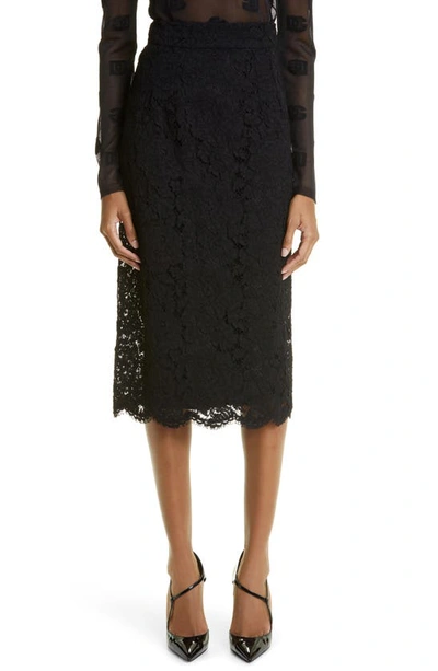 Shop Dolce & Gabbana Floral Lace Midi Skirt In Black