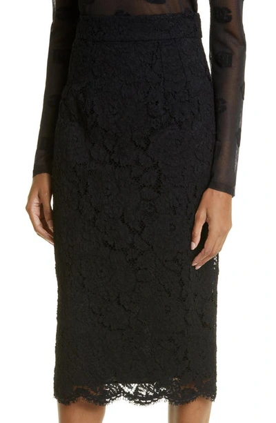 Shop Dolce & Gabbana Floral Lace Midi Skirt In Black