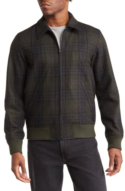 Shop Apc Sutherland Plaid Wool Blend Bomber Jacket In Military Khaki