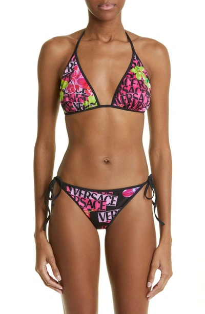 Shop Versace Orchid Print Bikini Bottoms In Rosa