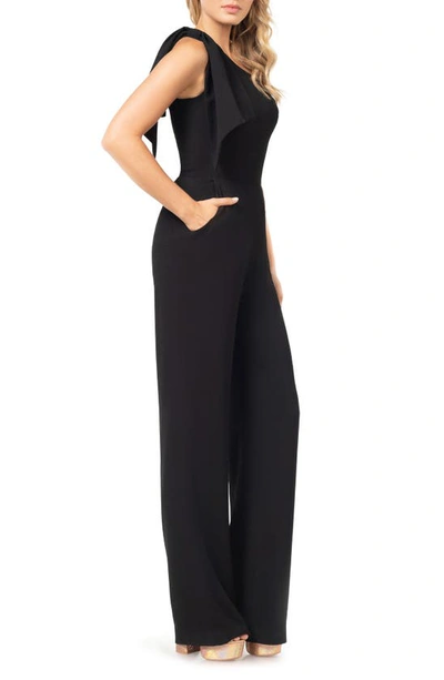Shop Dress The Population Tiffany One-shoulder Jumpsuit In Black