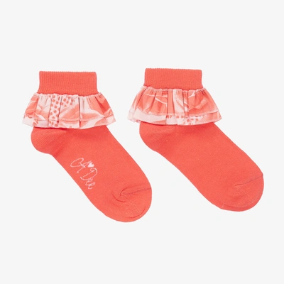 Shop A Dee Girls Coral Pink Frilly Ankle Socks