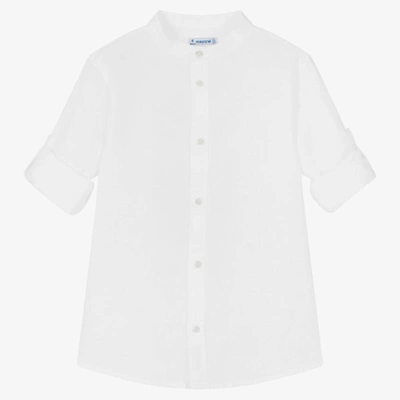 Shop Mayoral Boys Ivory Cotton & Linen Shirt