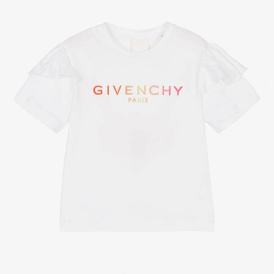Shop Givenchy Girls White Embroidered Cotton T-shirt