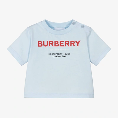Shop Burberry Baby Boys Blue Cotton Logo T-shirt